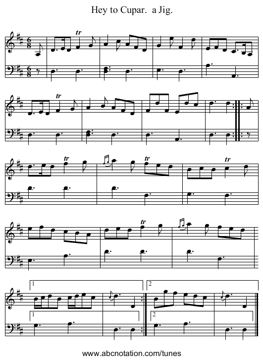 Hey to Cupar.  a Jig. - staff notation