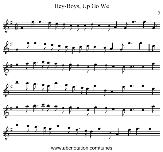 Hey-Boys, Up Go We - staff notation