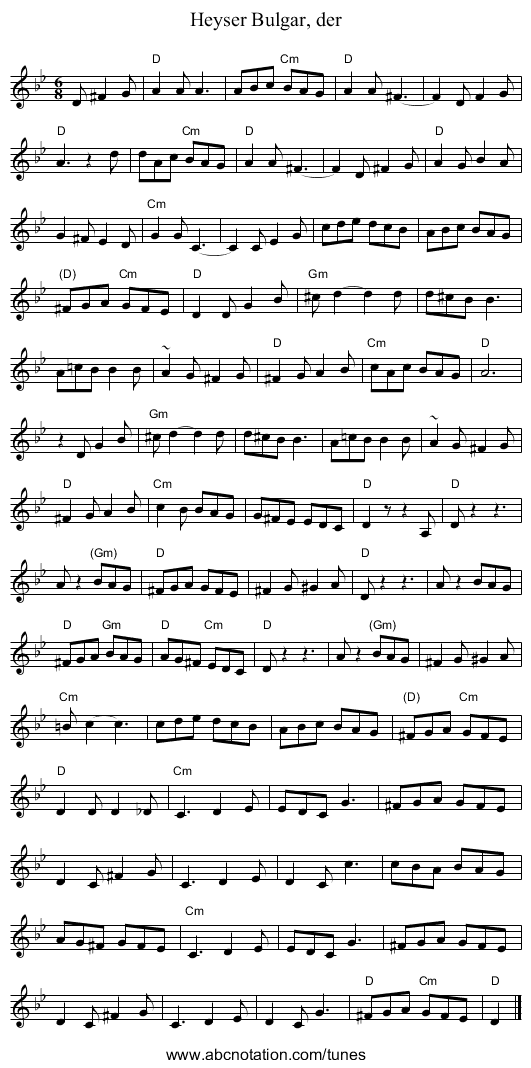 Heyser Bulgar, der - staff notation