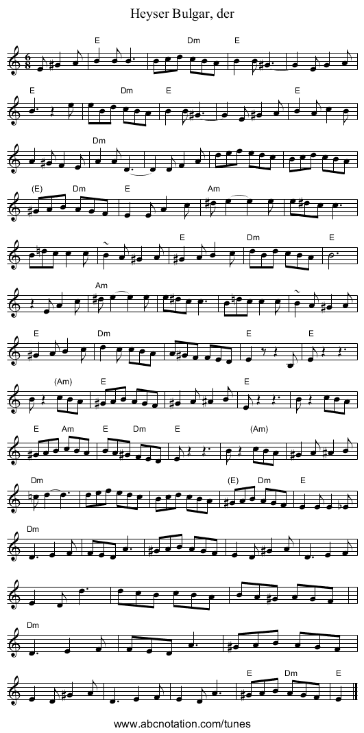 Heyser Bulgar, der - staff notation