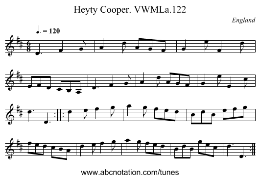 Heyty Cooper. VWMLa.122 - staff notation