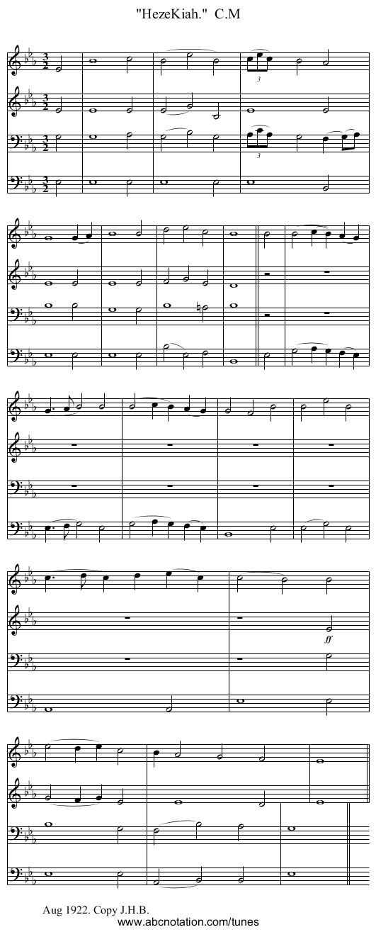 HezeKiah. C.M - staff notation