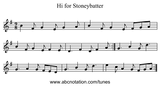 Hi for Stoneybatter - staff notation