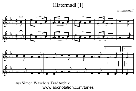 Hiatermadl [1] - staff notation