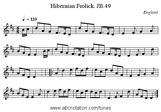 Hibernian Frolick. JB.49 - staff notation