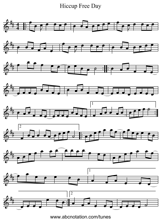 Hiccup Free Day - staff notation