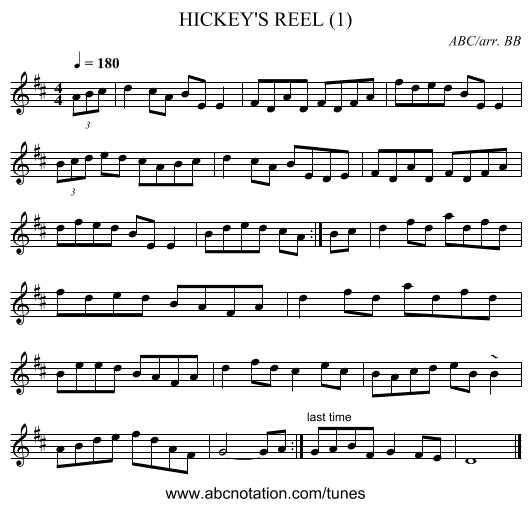 HICKEY'S REEL (1) - staff notation