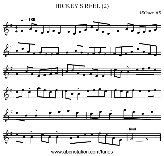 HICKEY'S REEL (2) - staff notation