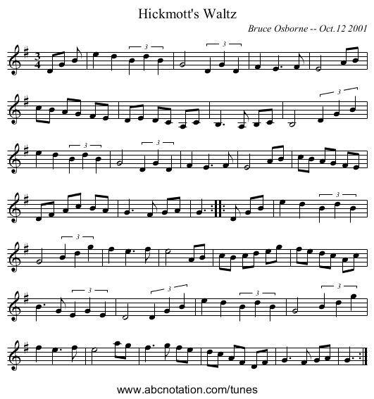 Hickmott's Waltz - staff notation