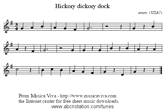 Hickory dickory dock - staff notation