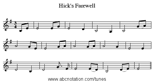 Hick's Farewell - staff notation