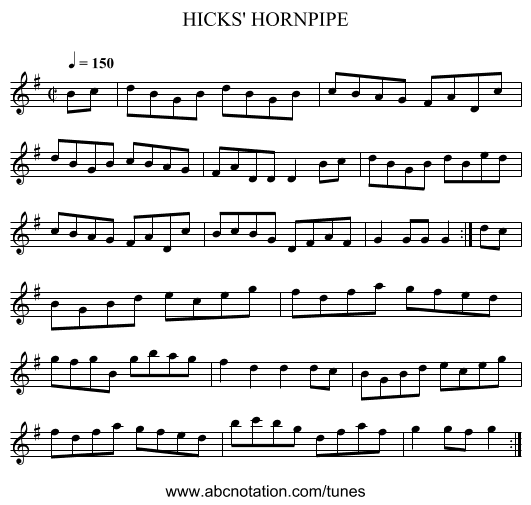 HICKS' HORNPIPE - staff notation