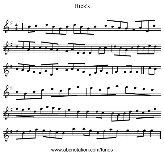 Hick's - staff notation