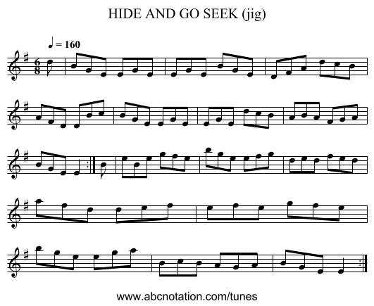 HIDE AND GO SEEK (jig) - staff notation