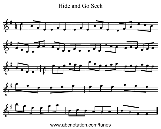 Hide and Go Seek - staff notation