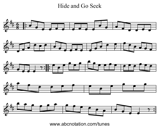 Hide and Go Seek - staff notation
