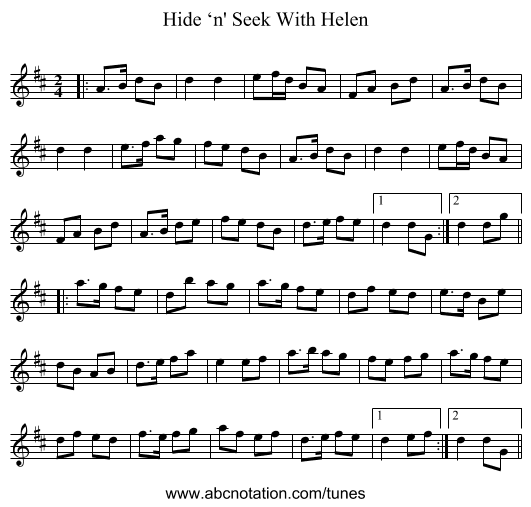 Hide ‘n' Seek With Helen - staff notation