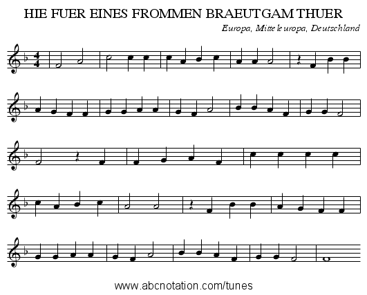 HIE FUER EINES FROMMEN BRAEUTGAM THUER - staff notation