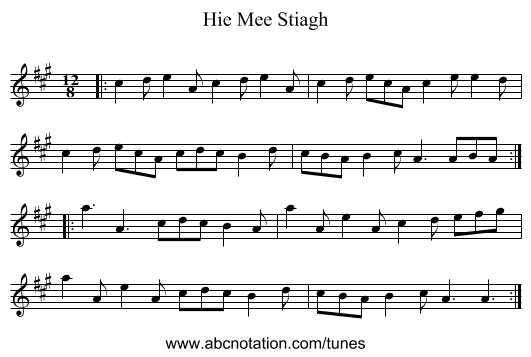 Hie Mee Stiagh - staff notation