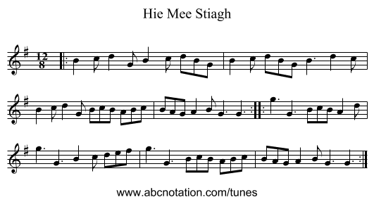 Hie Mee Stiagh - staff notation