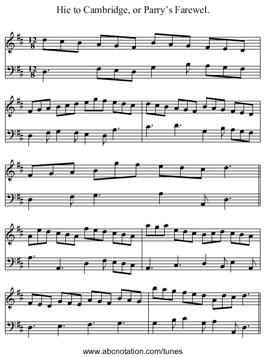 Hie to Cambridge, or Parry’s Farewel. - staff notation