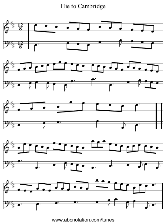 Hie to Cambridge - staff notation