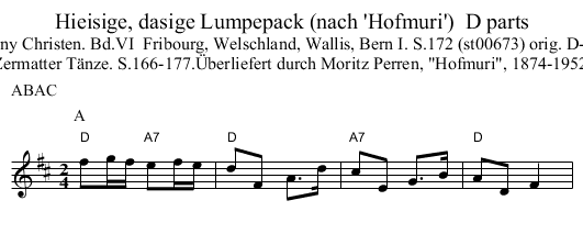 Hieisige, dasige Lumpepack (nach 'Hofmuri')  D parts - staff notation