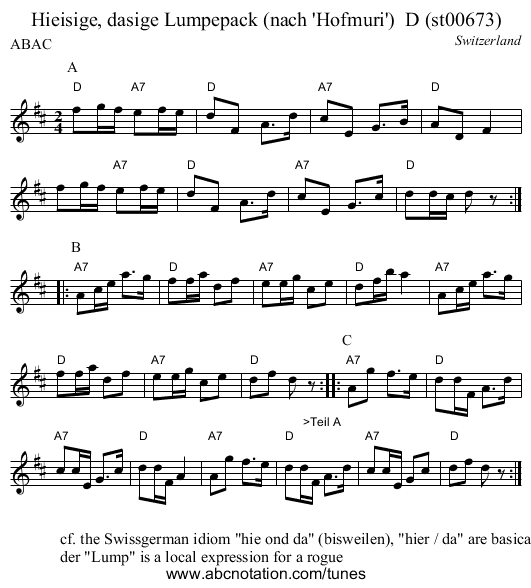 Hieisige, dasige Lumpepack (nach 'Hofmuri')  D (st00673) - staff notation