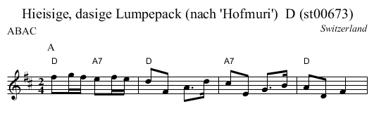 Hieisige, dasige Lumpepack (nach 'Hofmuri')  D (st00673) - staff notation