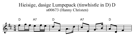Hieisige, dasige Lumpepack (tinwhistle in D) D - staff notation