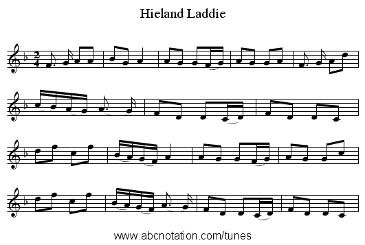 Hieland Laddie - staff notation
