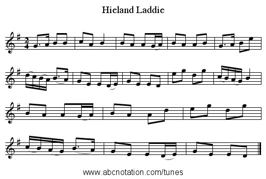 Hieland Laddie - staff notation