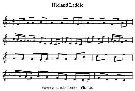 Hieland Laddie - staff notation
