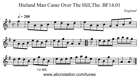 Hieland Man Came Over The Hill,The. BF14.01 - staff notation