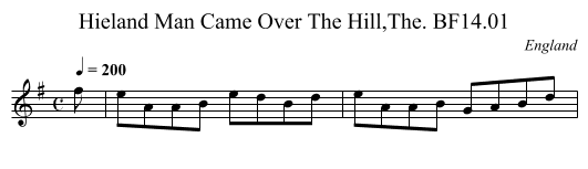 Hieland Man Came Over The Hill,The. BF14.01 - staff notation