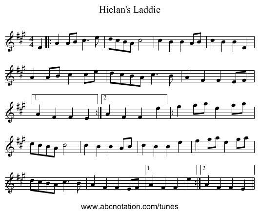 Hielan's Laddie - staff notation