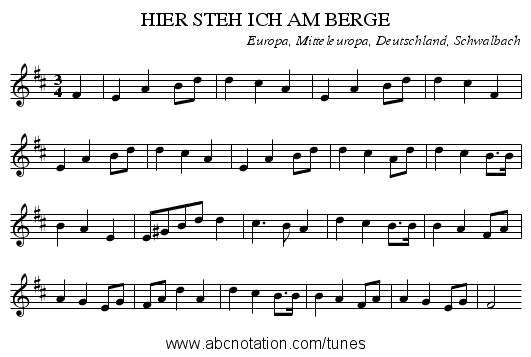 HIER STEH ICH AM BERGE - staff notation