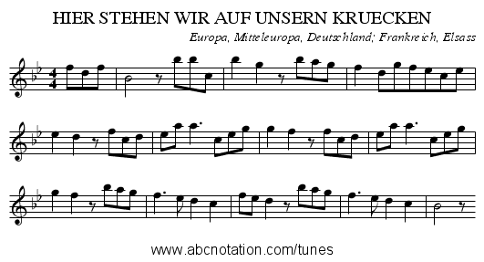 HIER STEHEN WIR AUF UNSERN KRUECKEN - staff notation