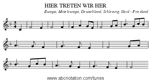 HIER TRETEN WIR HER - staff notation