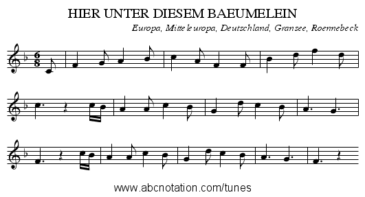 HIER UNTER DIESEM BAEUMELEIN - staff notation