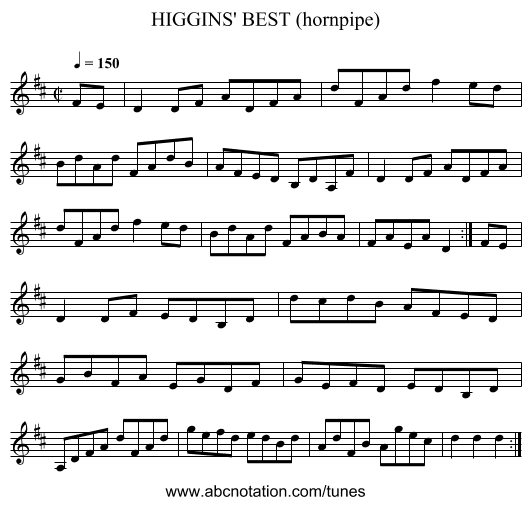 HIGGINS' BEST (hornpipe) - staff notation