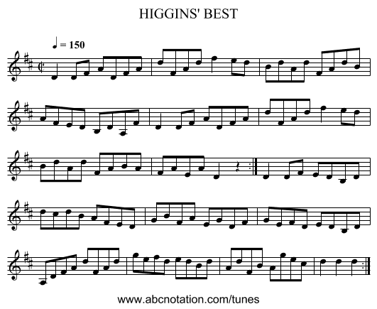 HIGGINS' BEST - staff notation