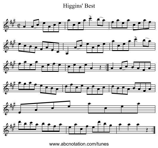 Higgins' Best - staff notation
