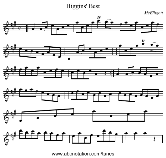 Higgins' Best - staff notation