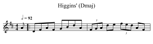 Higgins' (Dmaj) - staff notation