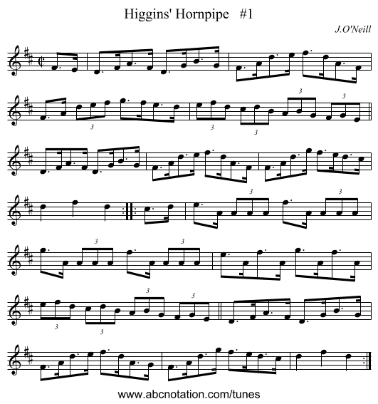 Higgins' Hornpipe   #1 - staff notation