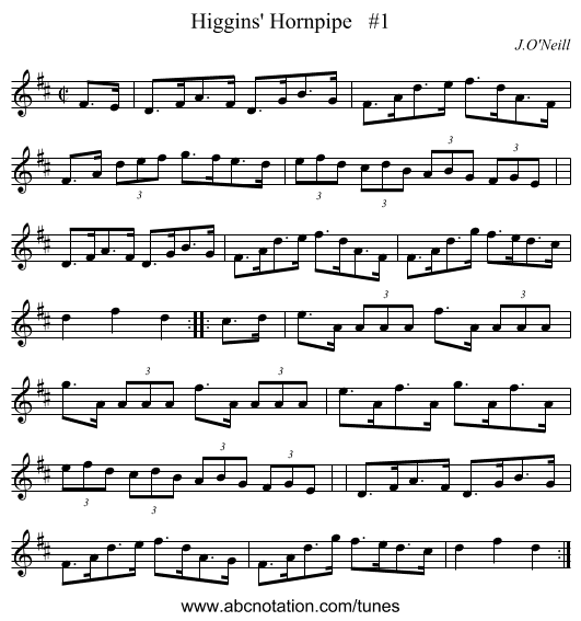 Higgins' Hornpipe   #1 - staff notation