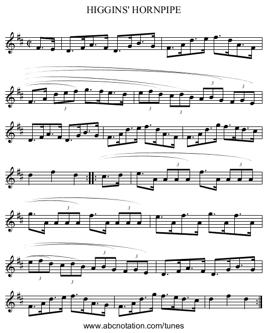 HIGGINS' HORNPIPE - staff notation