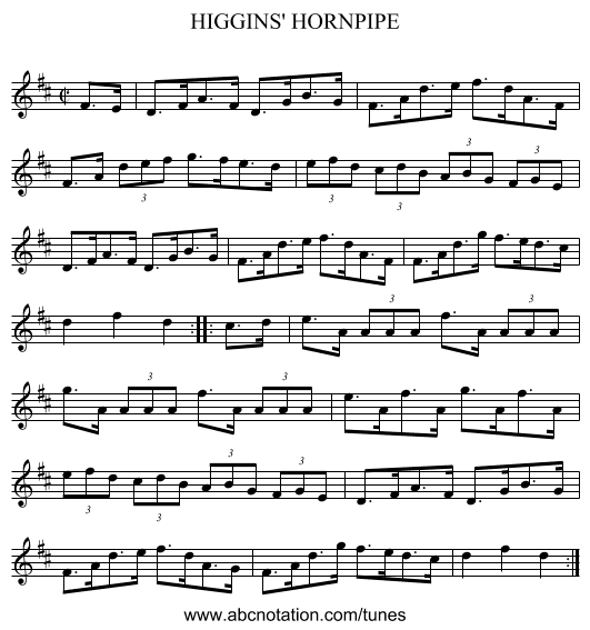 HIGGINS' HORNPIPE - staff notation