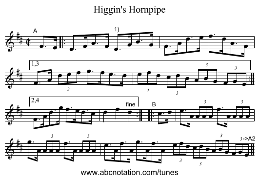 Higgin's Hornpipe - staff notation